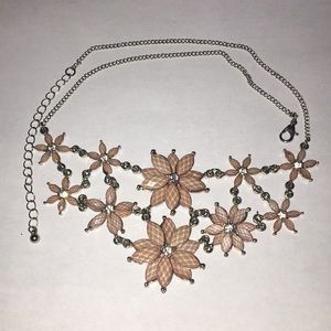 Silver w/ Tan Colored Flowers and Diamonds
